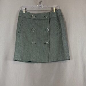 Ann Taylor LOFT Skirt Green Tiny Check Fleck Tweed Wool Blend Wrap Mini 6
